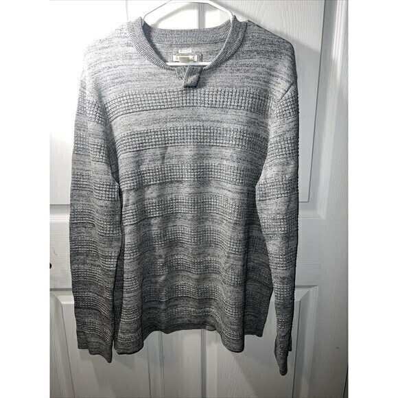 Carbon 2 Cobalt Striped Elbow Patch Gray Textured Sweater‎ Men Size Large - Picture 1 of 9